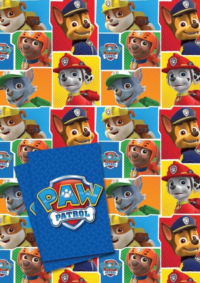 Paw Patrol - Cadeau papier - Inpakpapier - 2 Vel - 50x70cm - 2 Kaartjes.