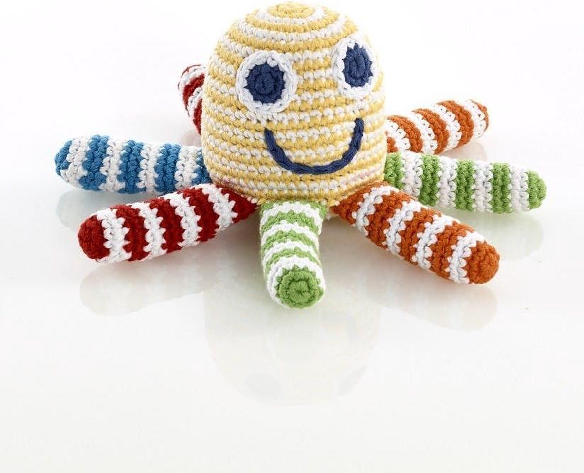 Pebble Child - Gehaakte Knuffel Rammelaar Octopus Geel Multi Kleur