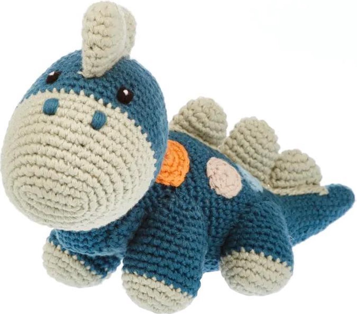 Pebble Child - Gehaakte Knuffel Rammelaar Organic Dinosaurus - Petrol Blauw