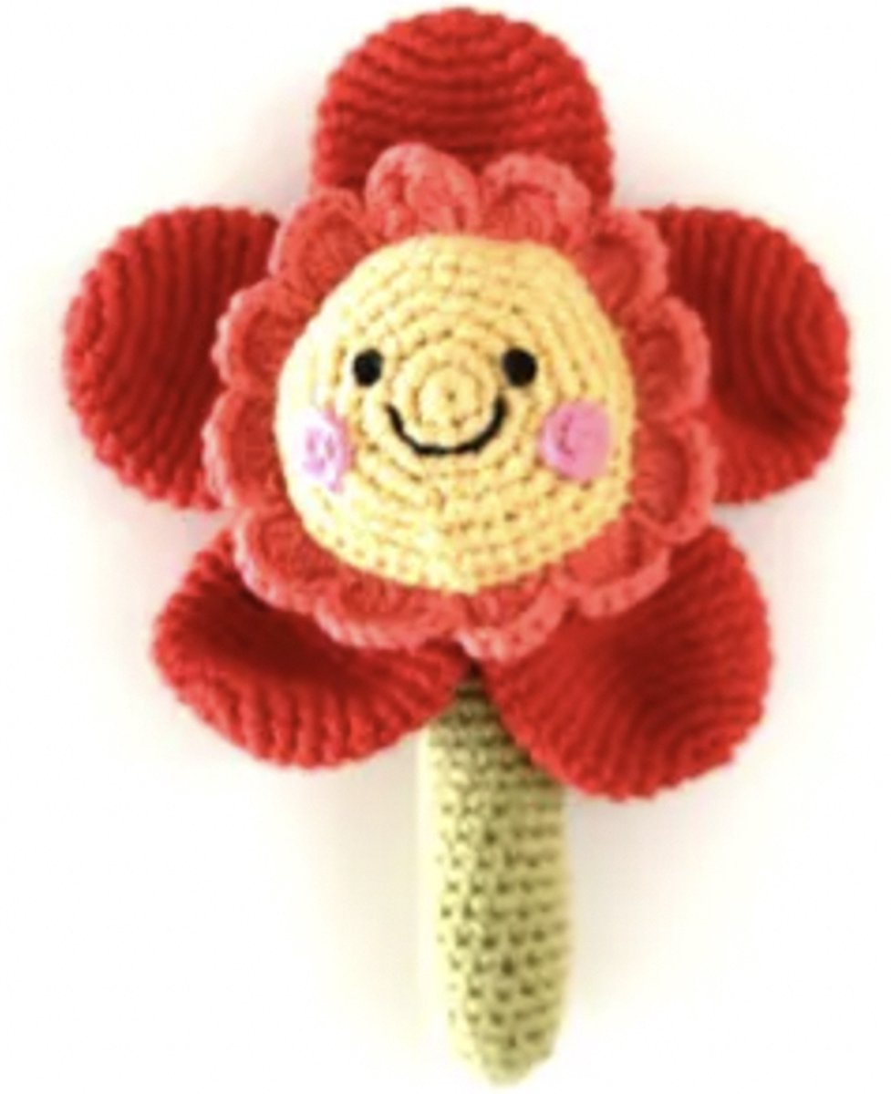 Pebble Child Bloem Rood Rammelaar- Baby- Babyspeelgoed- Gehaakt