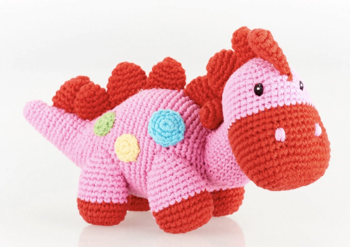 pebble Child Dino Rammelaar- Baby- Babyspeelgoed- Gehaakt