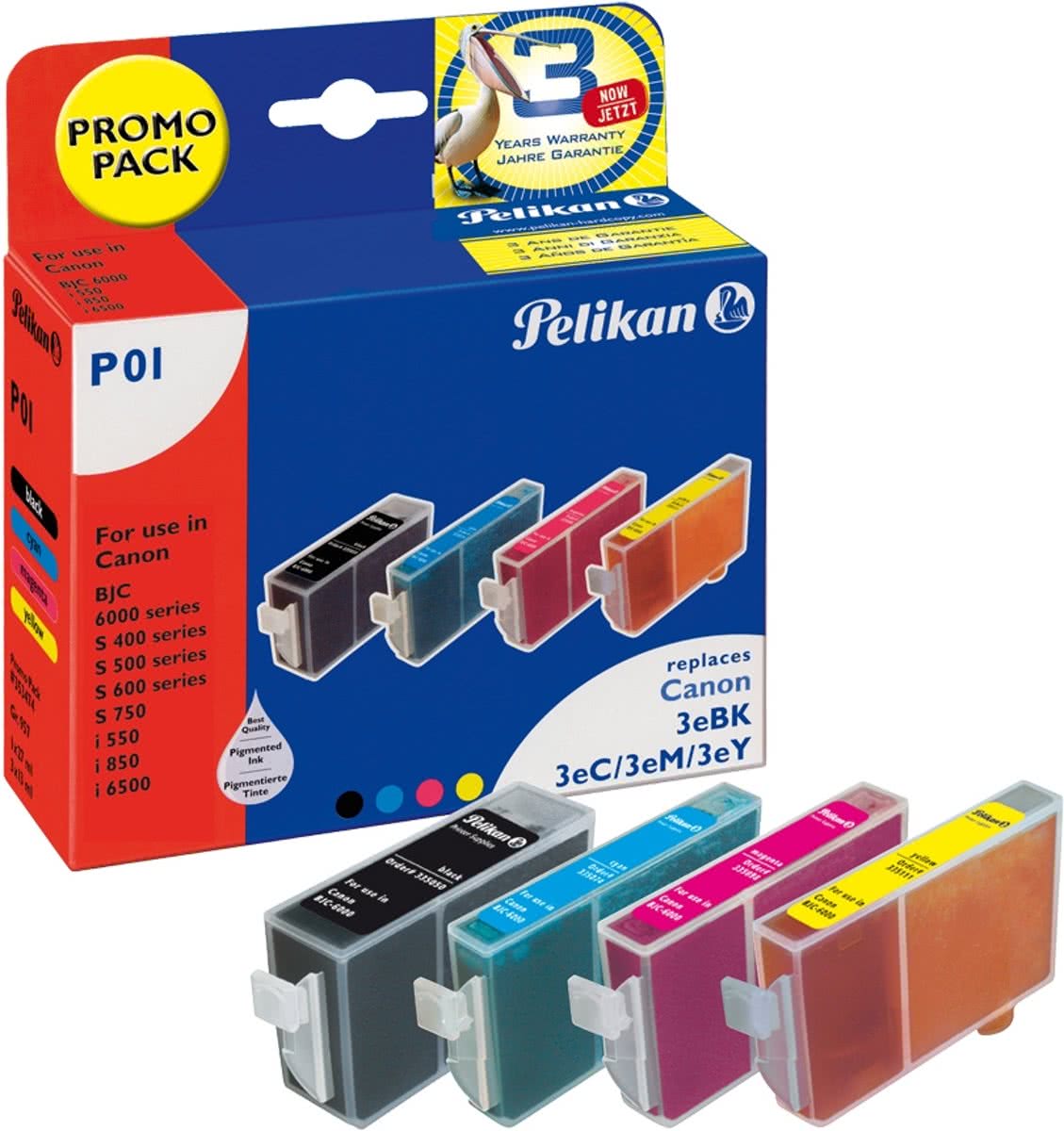 Pelikan 01 - Inktcartridge / Zwart / Cyaan / Magenta / Geel