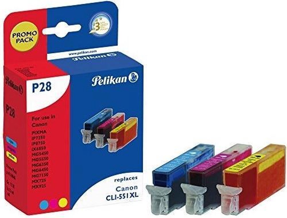 Pelikan P28 CMY inktcartridge Cyaan, Magenta, Geel 12 ml