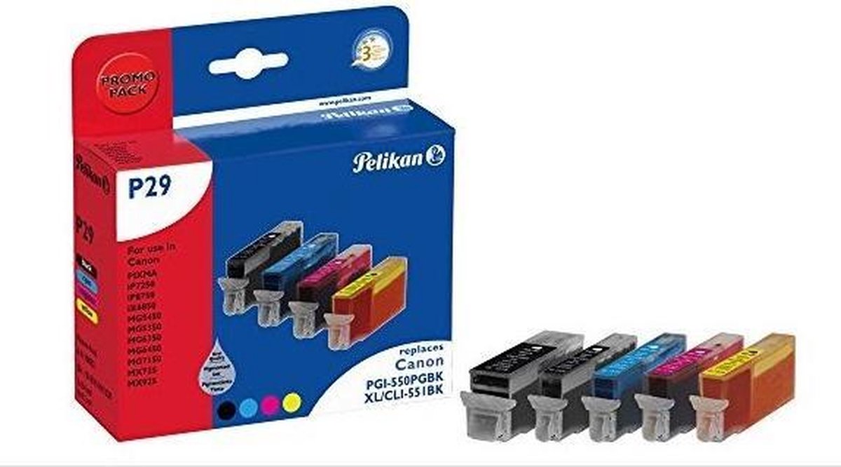 Pelikan P29 BK CMY PGBK inktcartridge Foto zwart, Foto cyaan, Foto magenta, Zwart, Photo yellow 24 ml 12 ml