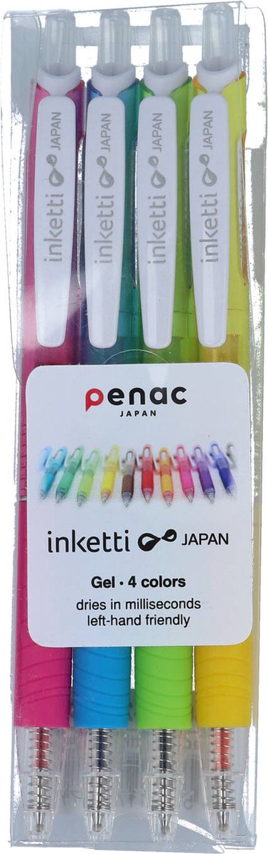 Penac Gelpennen - Inketti - 4 kleuren - Roze, Blauw, Groen, Geel