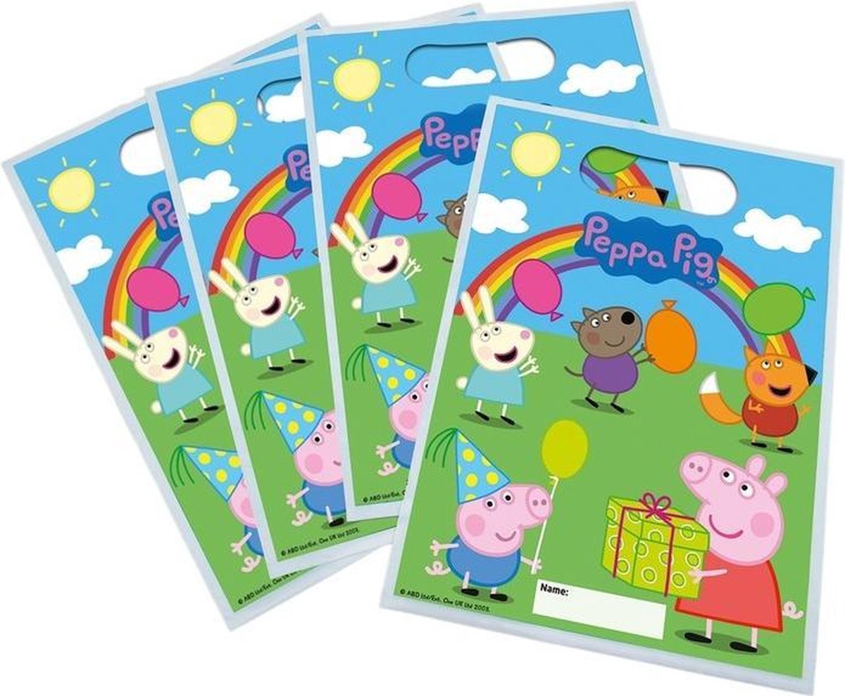 18x Peppa Pig themafeest uitdeelzakjes/snoepzakjes 16 x 23 cm - Feestzakjes - Kinderfeestje feestartikelen