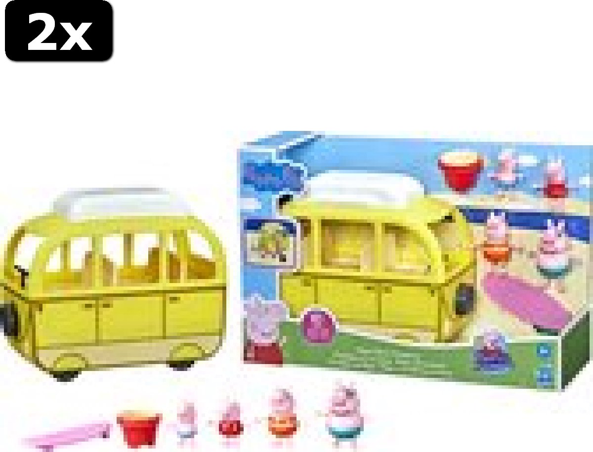 2x Peppa Pig Peppas Beach Campervan - Speelfigurenset