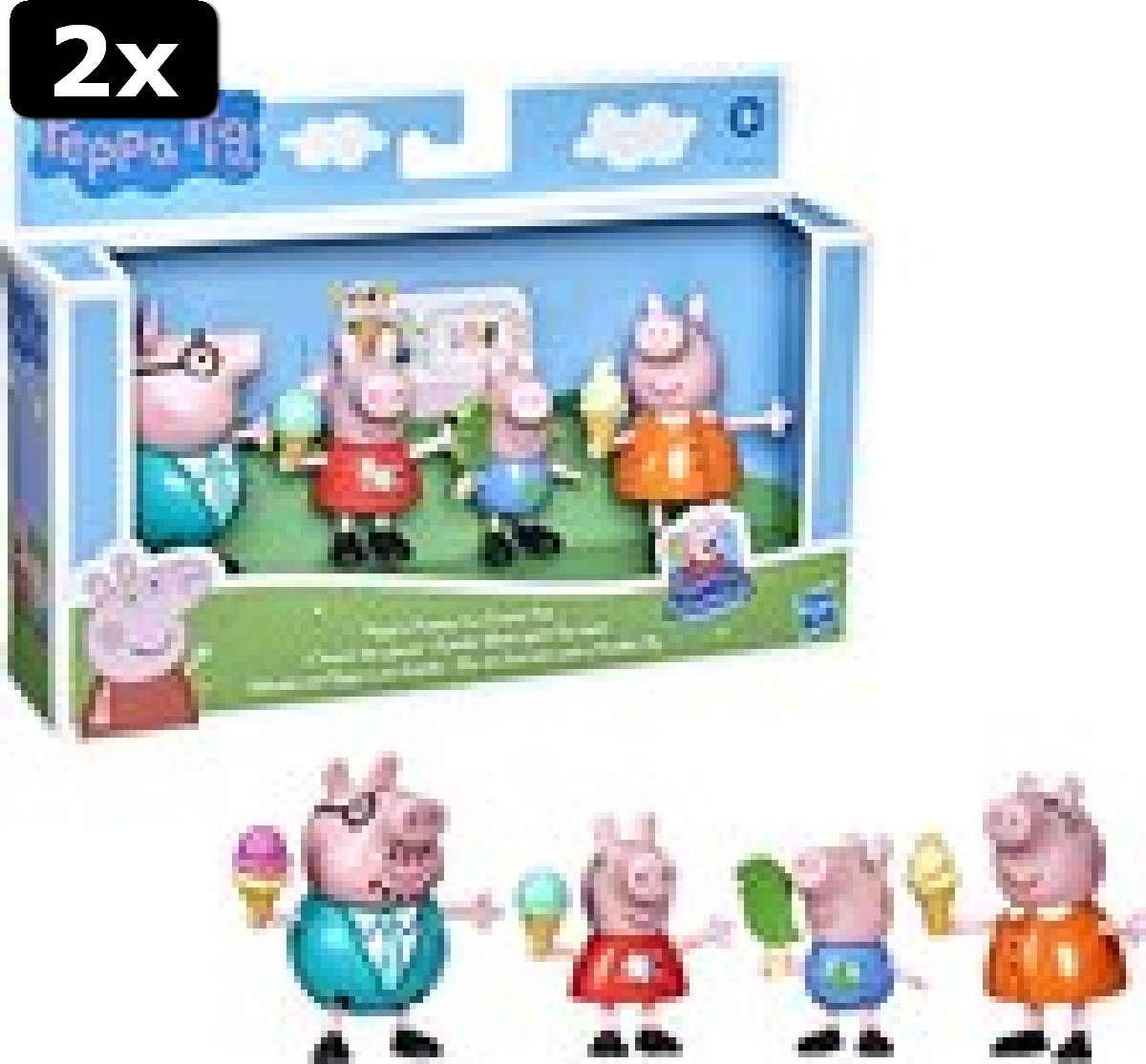 2x Peppa Pig Peppas Familie met IJsjes - Speelfigurenset