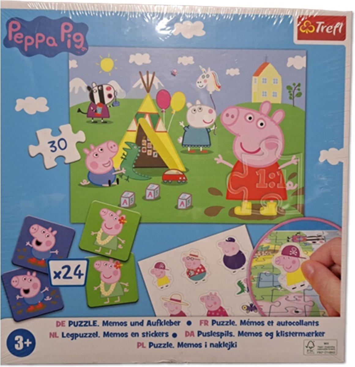 Peppa Pig puzzel memo en stickers - Leuke set voor kinderen - 30 stukjes puzzel - 24 delige memo - vel stickers