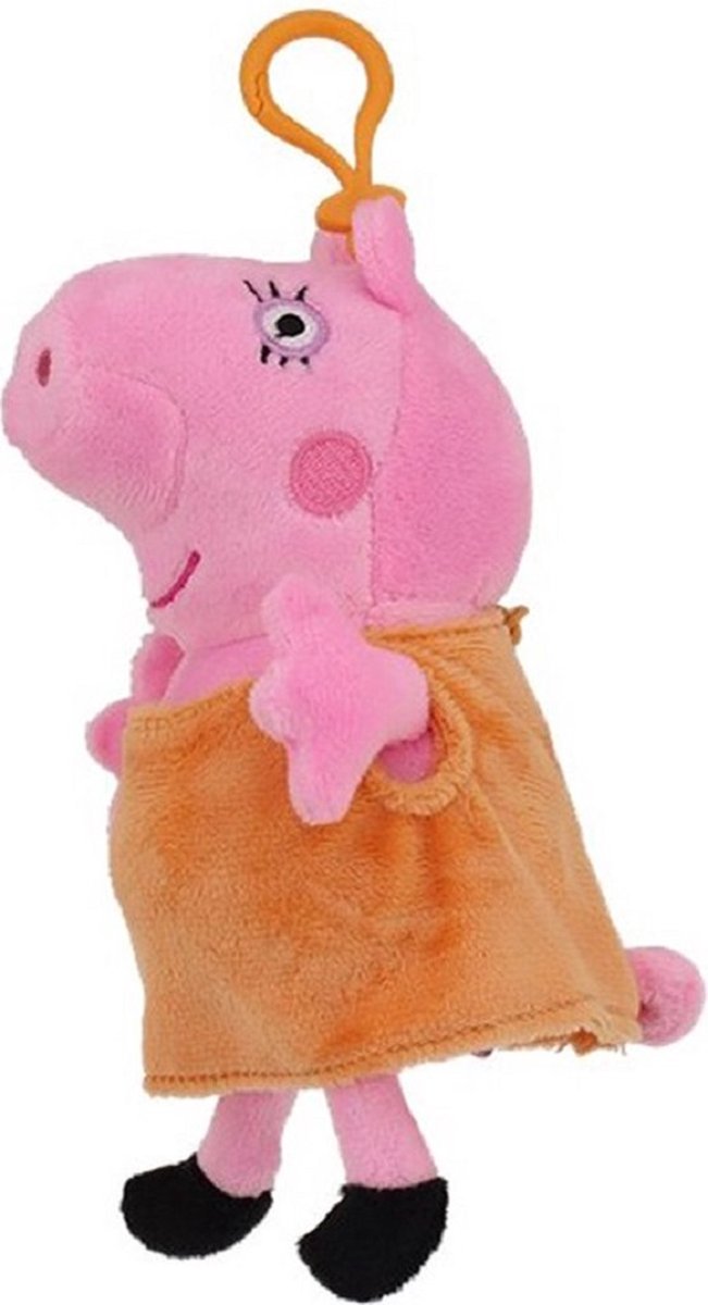 Peppa pig - Mama pig knuffel met ophangclip en vakje met rits voor muntjes