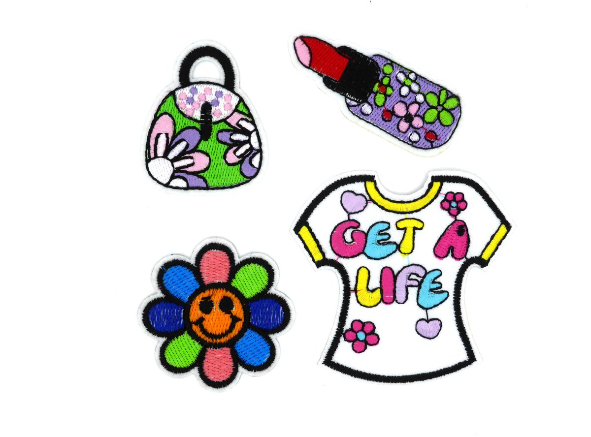 Strijk embleem ‘Flower power/hippie patch set (4)’ – stof & strijk applicatie