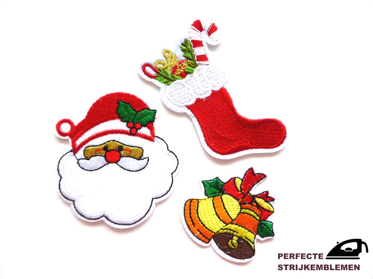 Strijk embleem ‘Kerstdecoratie set (3)’ – stof & strijk applicatie