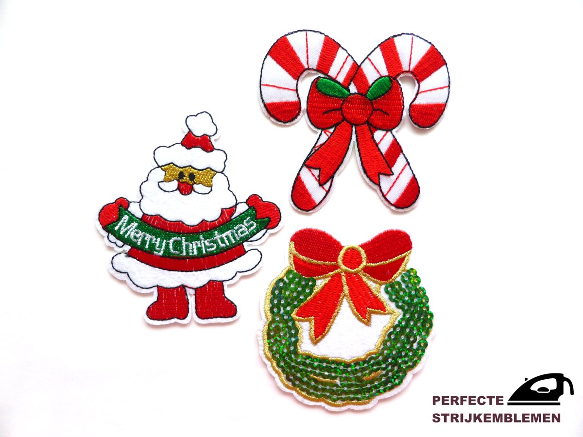 Strijk embleem ‘Merry Christmas Large set (3)’ – stof & strijk applicatie