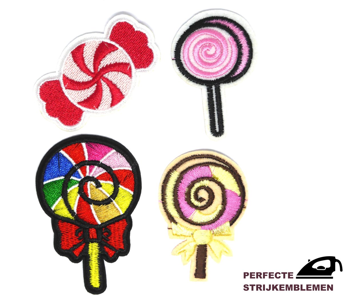 Strijk embleem ‘Snoepgoed/lolly patch set (4)’ – stof & strijk applicatie