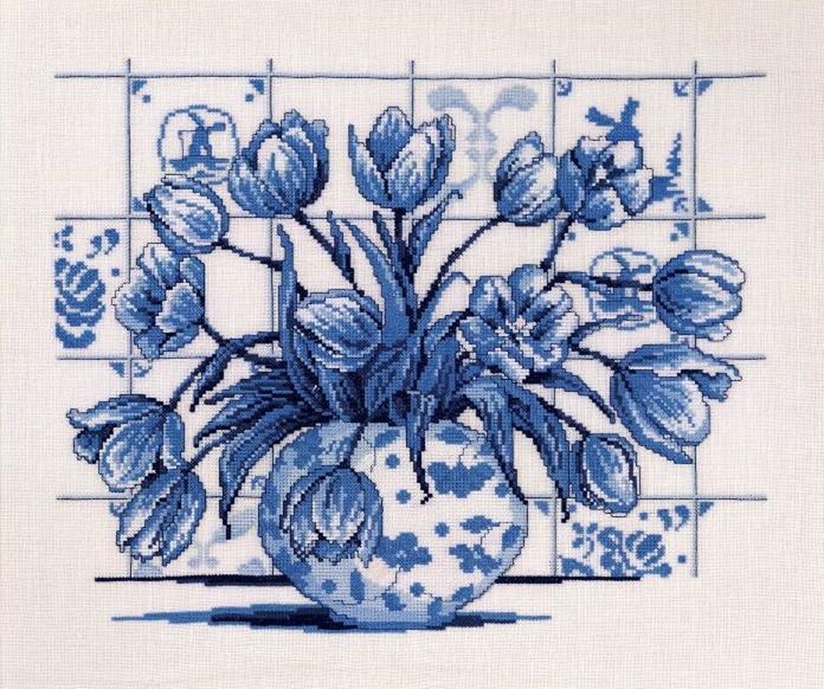 Borduurpakket Indigo Tulips Linnen - Permin