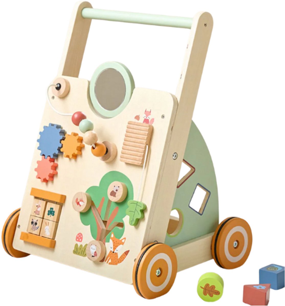 Petite Amélie Activiteiten Loopwagen Forêt – Stimuleert motorische ontwikkeling & hand-oogcoördinatie – Babywalker met rubberen wielen – Waterbasis verf