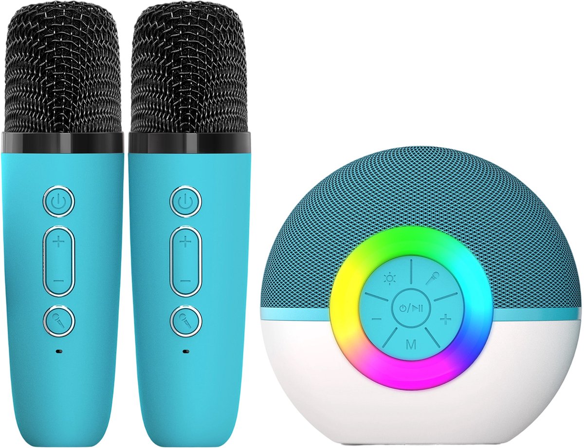   - Mini Karaoke Machine - Bluetooth Speaker met LED Licht & 2 Draadloze Microfoons - Voor Kinderen & Volwassenen - Feest, Verjaardag, Geschenk - Groen - 1 Set