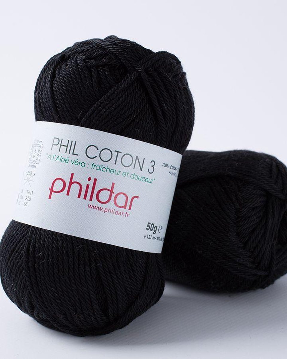 Phildar Phil Coton 3 noir Pack 10 x 50 gram