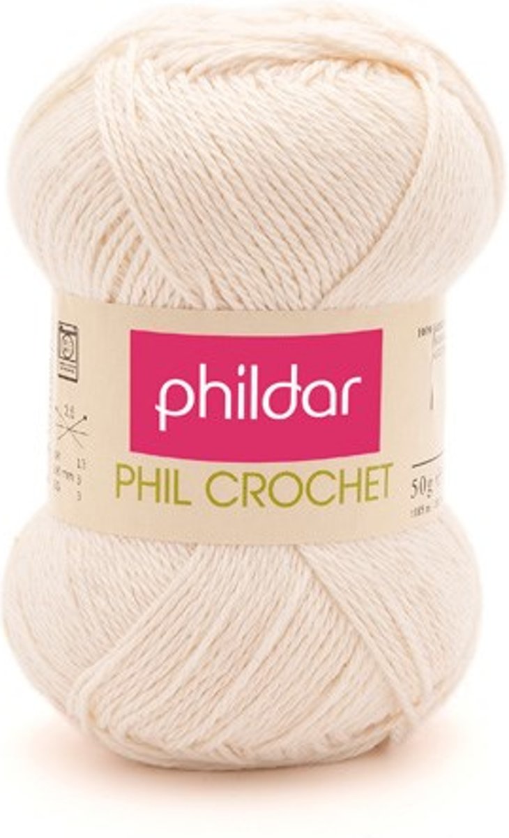 Phildar Phil crochet 0032 ecru. PAK MET 16 BOLLEN a 50 GRAM. KL.NUM. 23.