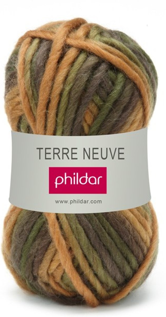 Phildar terre neuve 102 kaki. 15 BOLLEN a 50 GRAM. KL.NUM. 100. OP=OP.