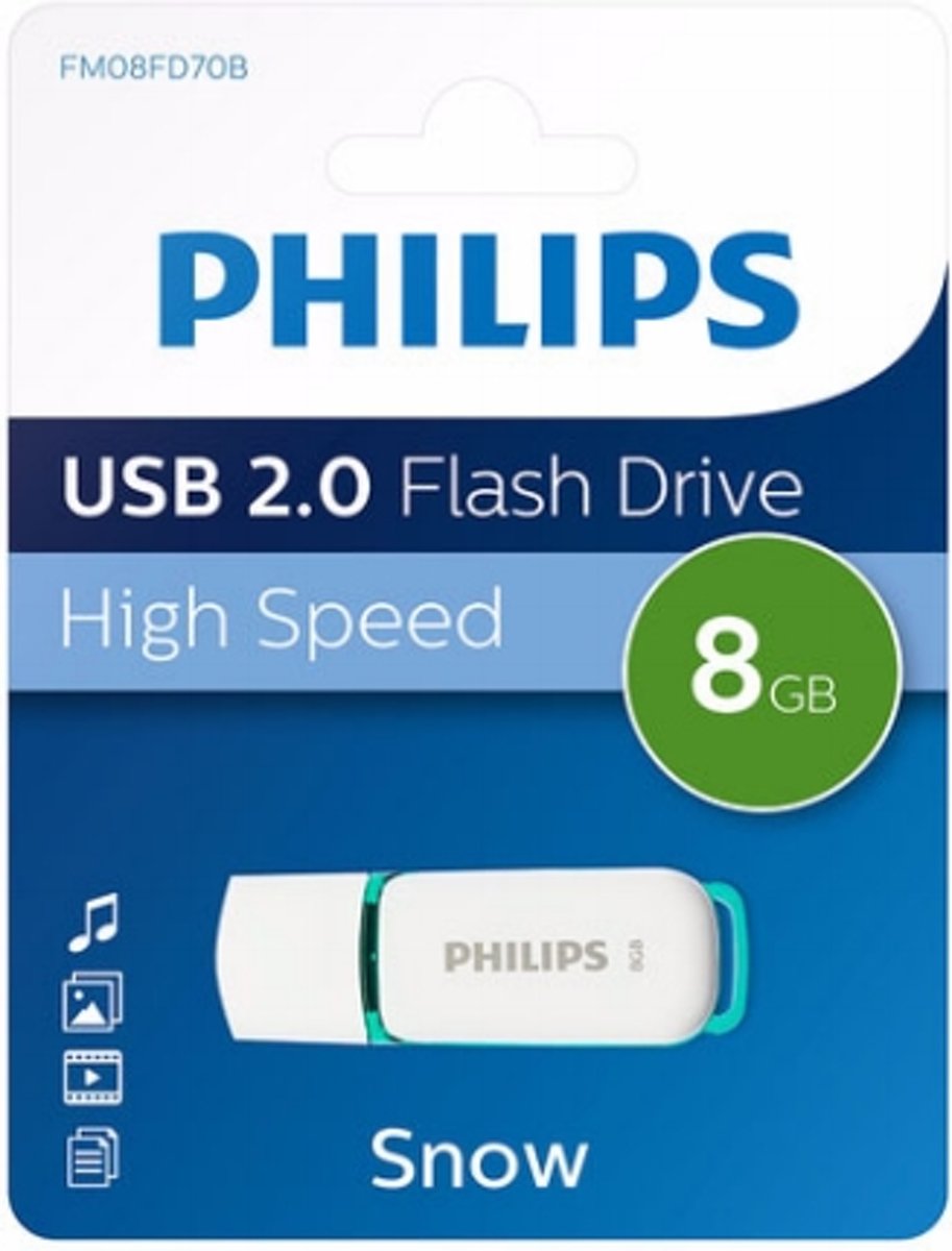 Philips FM08FD70B USB flash drive 8 GB USB Type-A 2.0 Turkoois, Wit