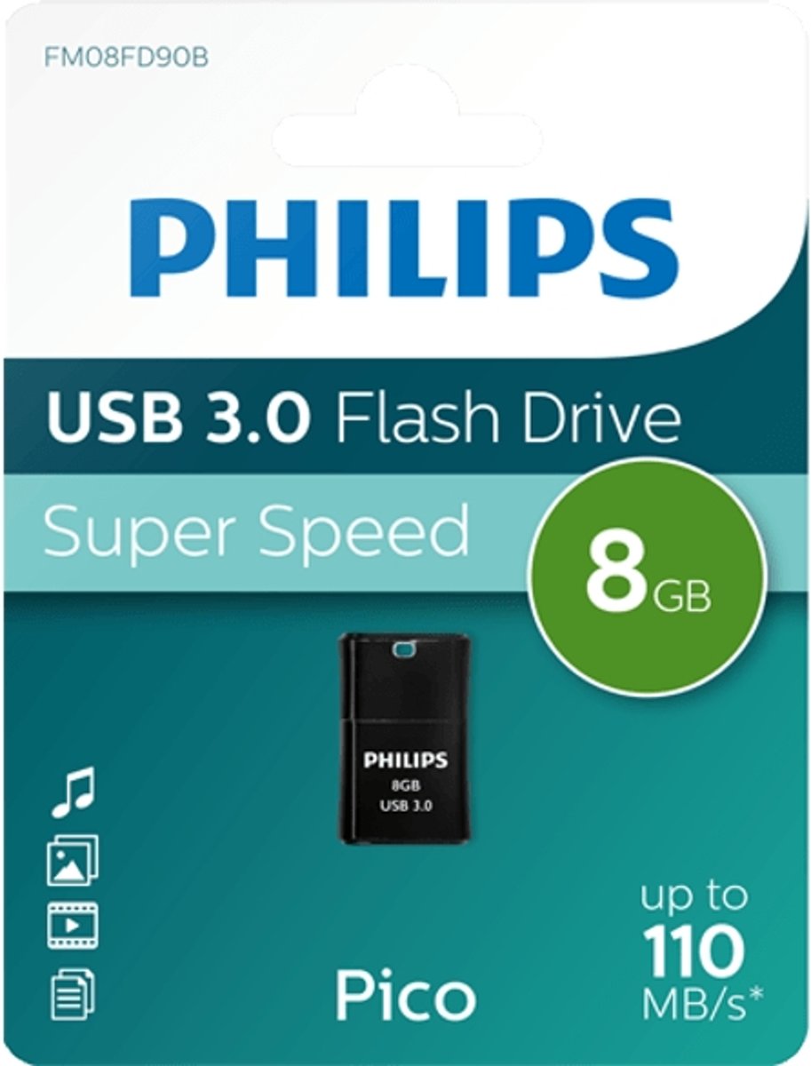 Philips FM08FD90B/10 USB flash drive 8 GB USB Type-A 3.0 (3.1 Gen 1) Zwart