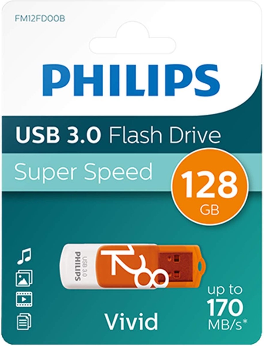 Philips FM12FD00B USB flash drive 128 GB USB Type-A 3.2 Gen 1 (3.1 Gen 1) Oranje, Wit