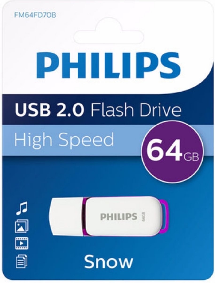 Philips FM64FD70B USB flash drive 64 GB USB Type-A 2.0 Paars, Wit