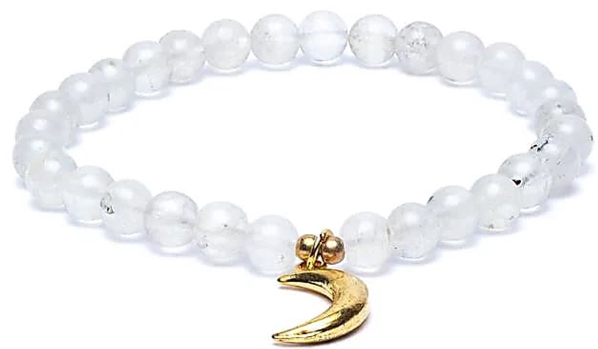 Armband maansteen elastisch met maan bedel