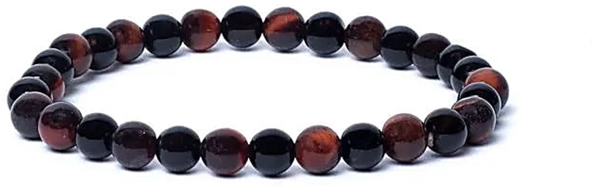 Armband zwarte onyx/ rode tijgeroog AA kwaliteit elastisch