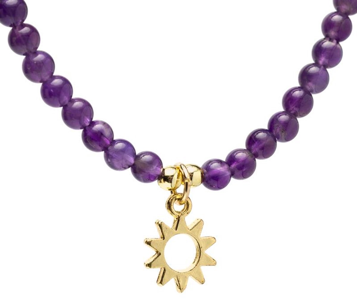 Verstelbare halsketting amethist met zon hanger – ±37 cm