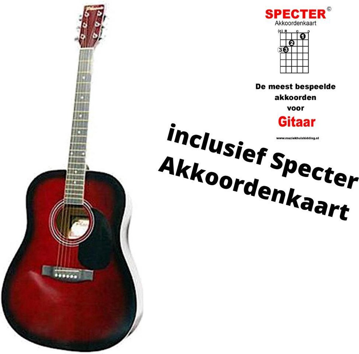 Gitaar Phoenix western 001 4/4 winered sun met handige akkoordenkaart