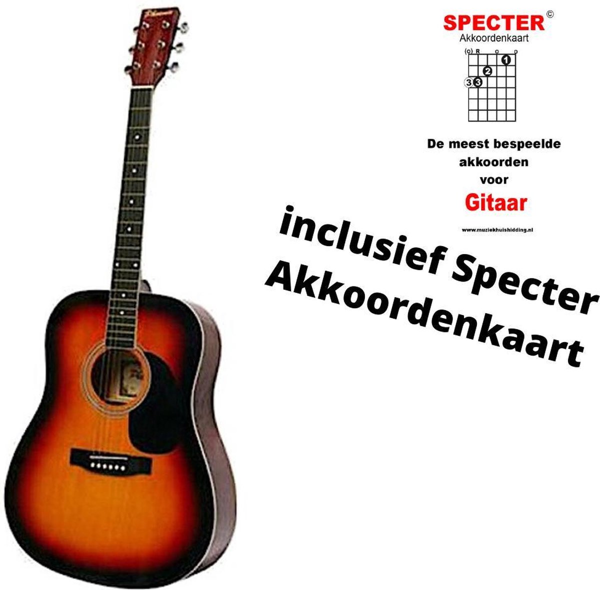 Western Gitaar - Vintage Sunburst met handige akkoordenkaart