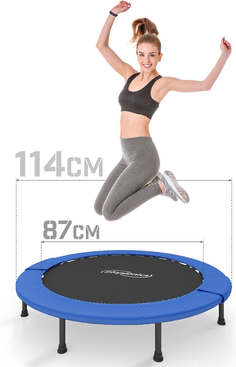 GoodVibes - Fitness Trampoline met Beschermrand voor Kinderen en Volwassenen - Diameter 114 cm - Voor Binnen en Buiten Gebruik - Maximaal 100 kg - Mini Tuin Trampoline