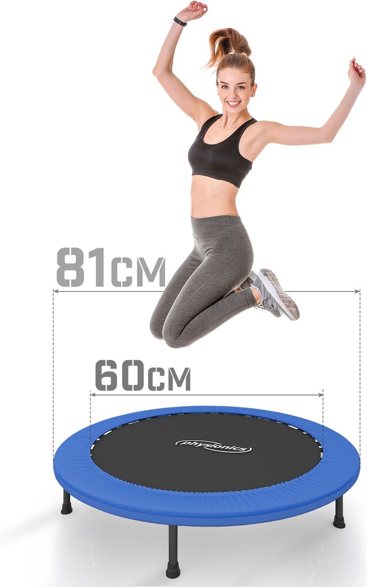 GoodVibes - Fitness Trampoline met Beschermrand voor Kinderen en Volwassenen - Diameter 81 cm - Voor Binnen en Buiten Gebruik - Maximaal 100 kg - Mini Tuin Trampoline