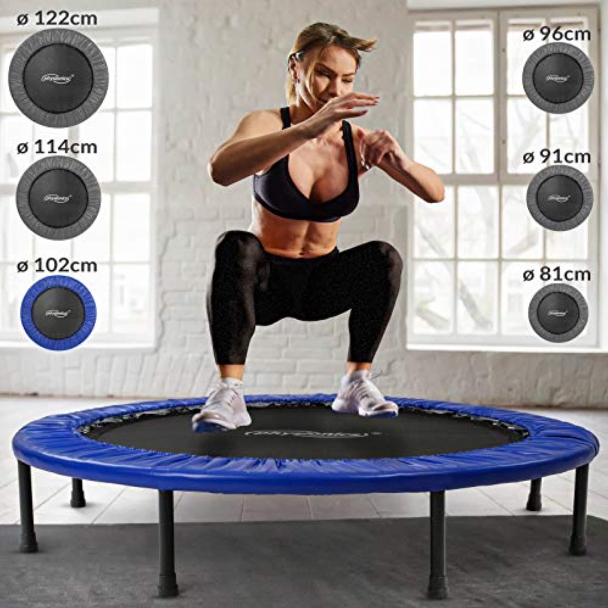 Physionics Trampoline voor Jumping Fitness – Tot 120 KG – Anti Slip – Robuust - Fitness Trampoline voor Binnen en Buiten – Zumba - Mini Trampoline Fitness – Ø 102 cm