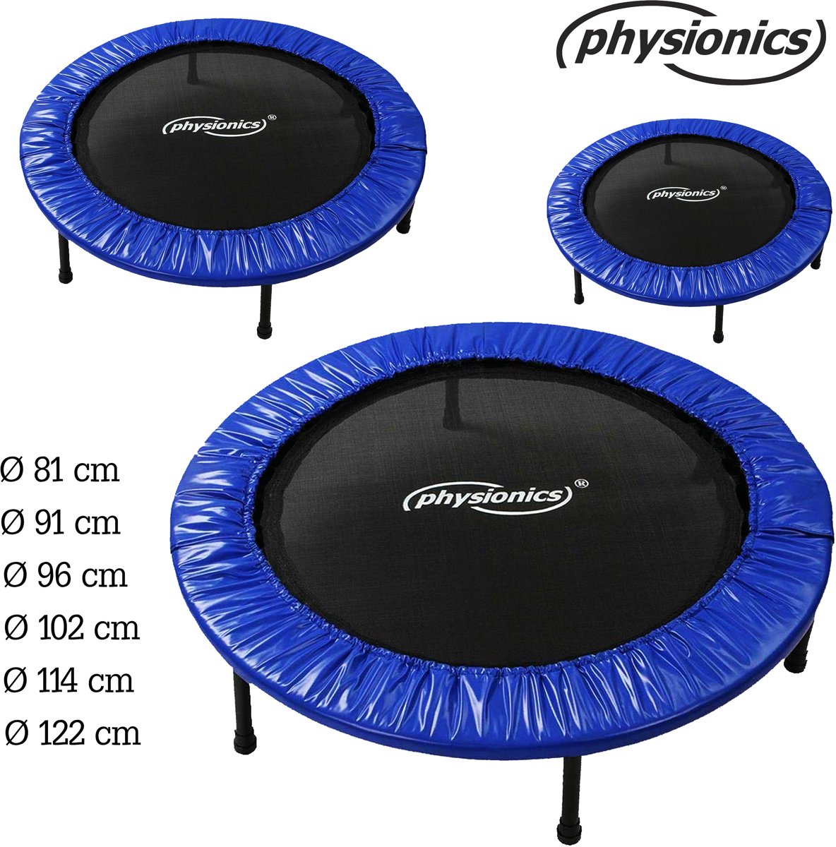 Physionics Trampoline voor Jumping Fitness – Tot 120 KG – Anti Slip – Robuust - Fitness Trampoline voor Binnen en Buiten – Zumba - Mini Trampoline Fitness – Ø 81 cm