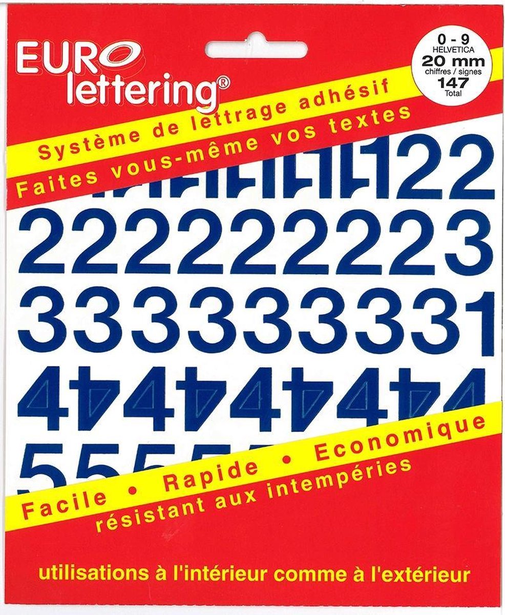 Eurolettering blauw - 20 mm cijfers