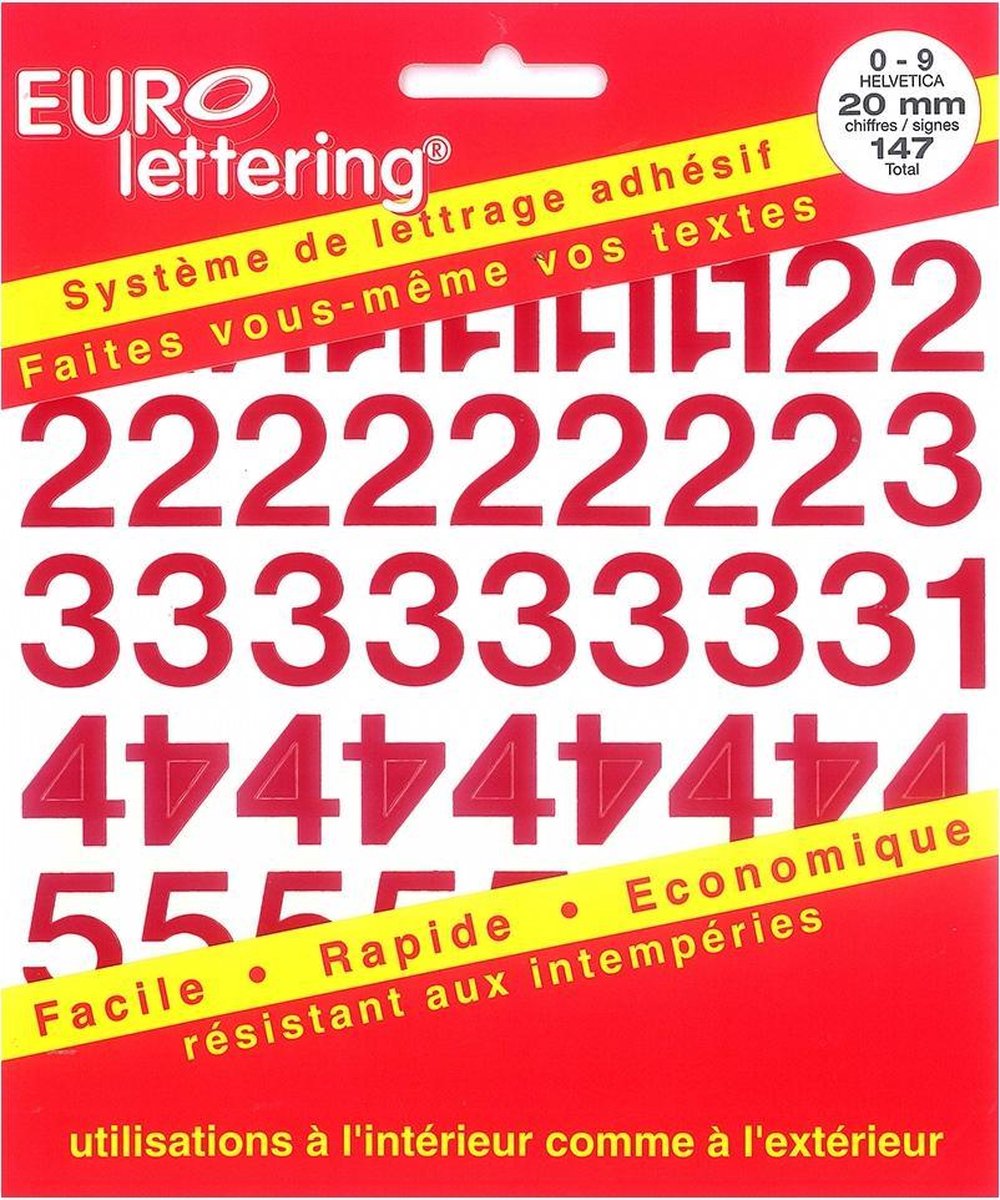 Eurolettering rood - 20 mm cijfers