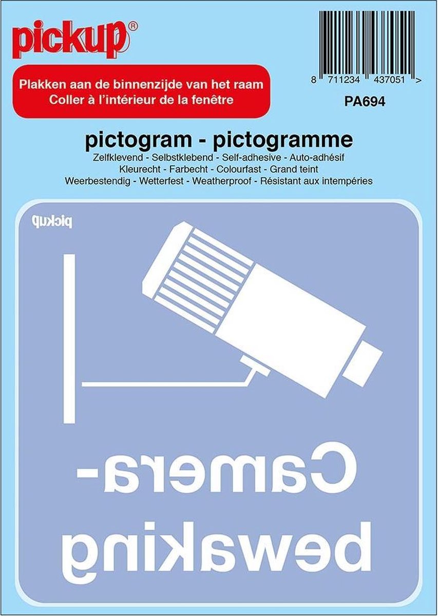   Pictogram achter glas 10x10 cm - Camerabewaking