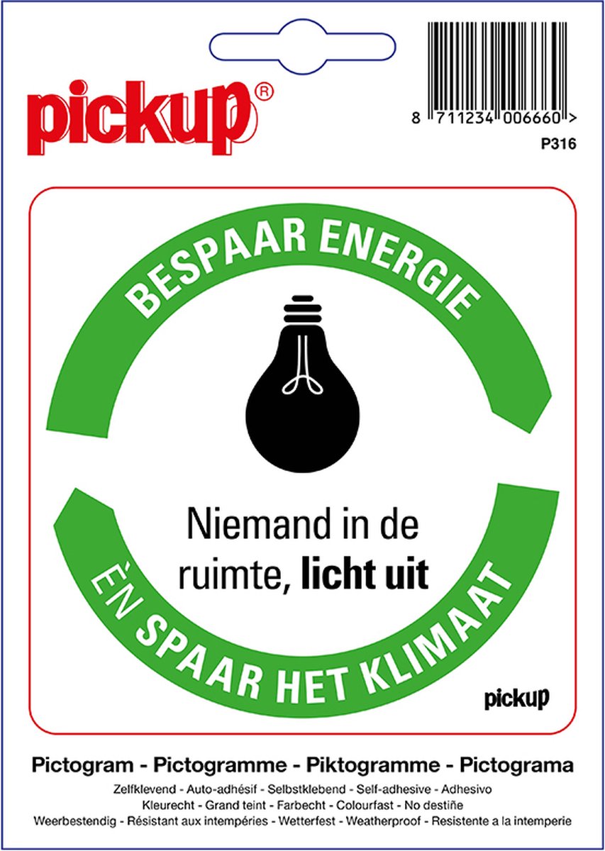 Pickup sticker Bespaar Energie spaar het klimaat: Licht uit! - 10x10 cm