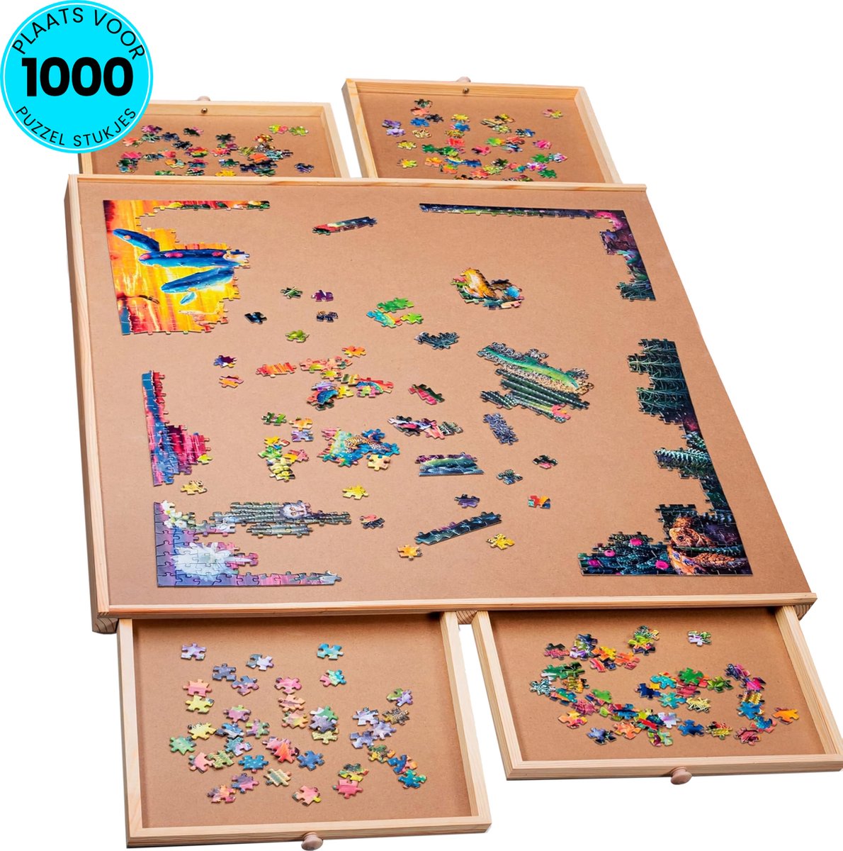   Puzzelbord met 4 Lades - 1000 Stukjes - Puzzeltafel met Opbergsysteem - 76 x 57 cm -   - Portapuzzle - Puzzelplaat - Puzzelplank