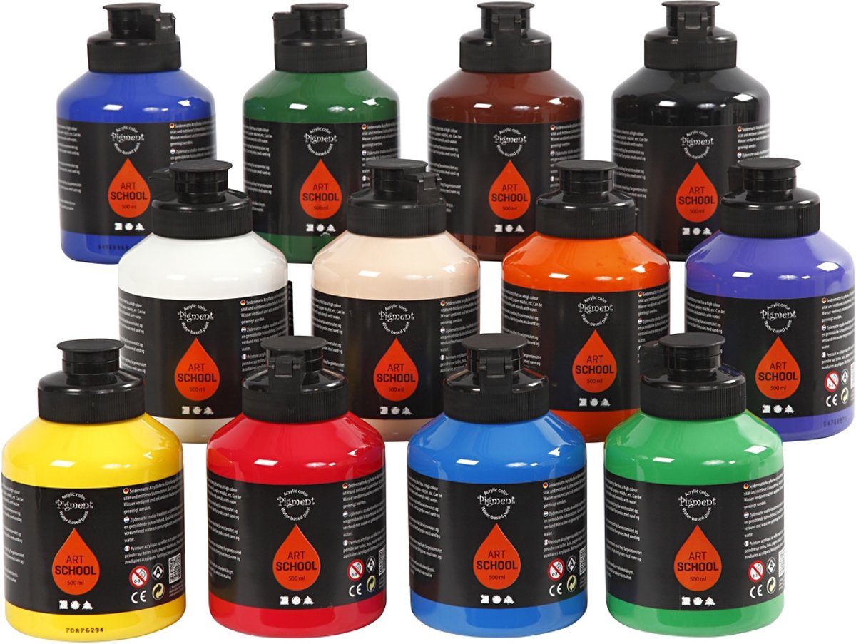 Pigment Art School, Standaard kleuren, 12x500 ml