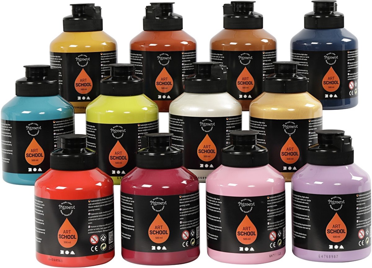 Pigment Art School, extra kleuren, 12x500 ml