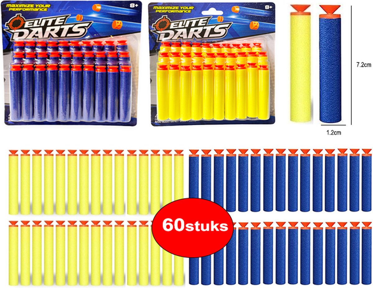 60 stuks darts met zuignap voor Nerf guns 7 cm- Elite Darts - 2 pakken pijlen mix