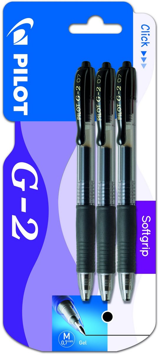 Pilot - G2 Premium clicker gel roller 0.7mm - zwart - per 3 verpakt