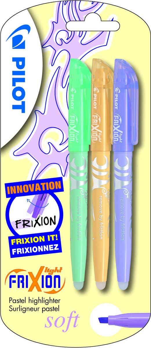 Pilot Frixion markeerstift set van 3 soft pastel groen, oranje, violet