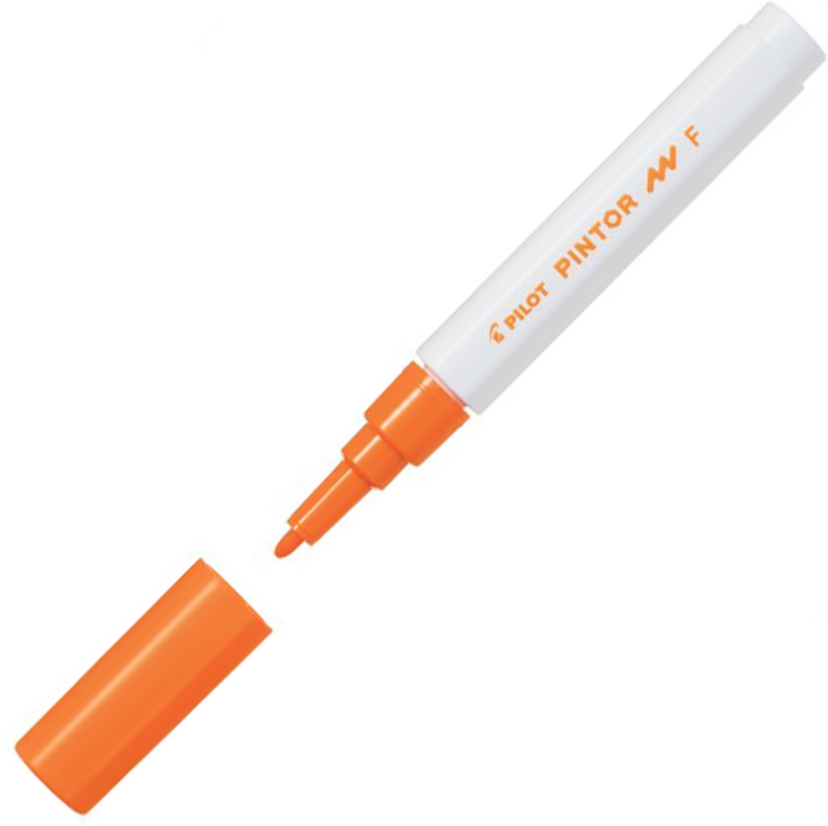 Pilot Pintor Oranje Verfstift - Fine marker met 1,0mm schrijfbreedte - Inkt op waterbasis - Dekt op elk oppervlak, zelfs de donkerste - Teken, kleur, versier, markeer, schrijf, kalligrafeer…