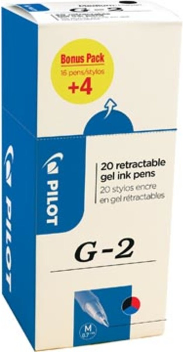 Pilot gelroller G-2 medium, value pack met 16 + 4 stuks in 3 geassorteerde kleuren