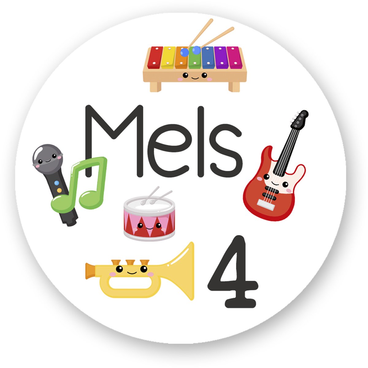 25x Traktatie Stickers Met Naam en Leeftijd - Muziek- Gepersonaliseerd - Sluitstickers - Kinderfeest Traktatie - Uitdelen - Uitdeeltraktatie - Wensetiket - Rond - 40mm - Glossy sticker - Kinderfeest - PIMP STUDIO